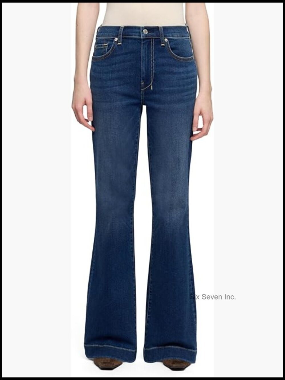 Mid Rise Flare Jeans with Trouser Hem, Comfort Stretch Denim